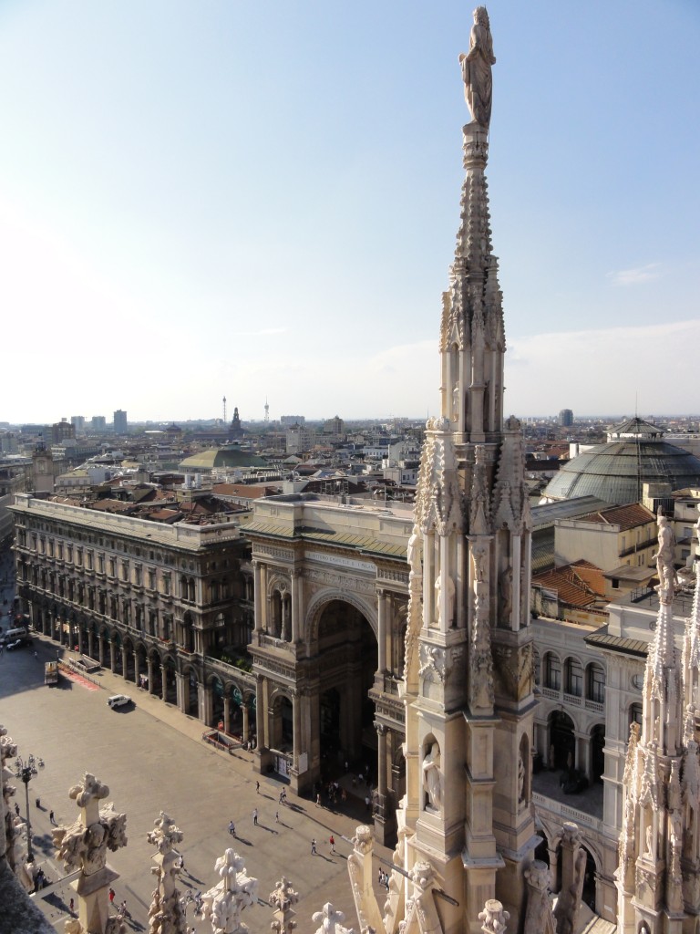 top of El Duomo looking down at the entrance to Galleria Vittorio
